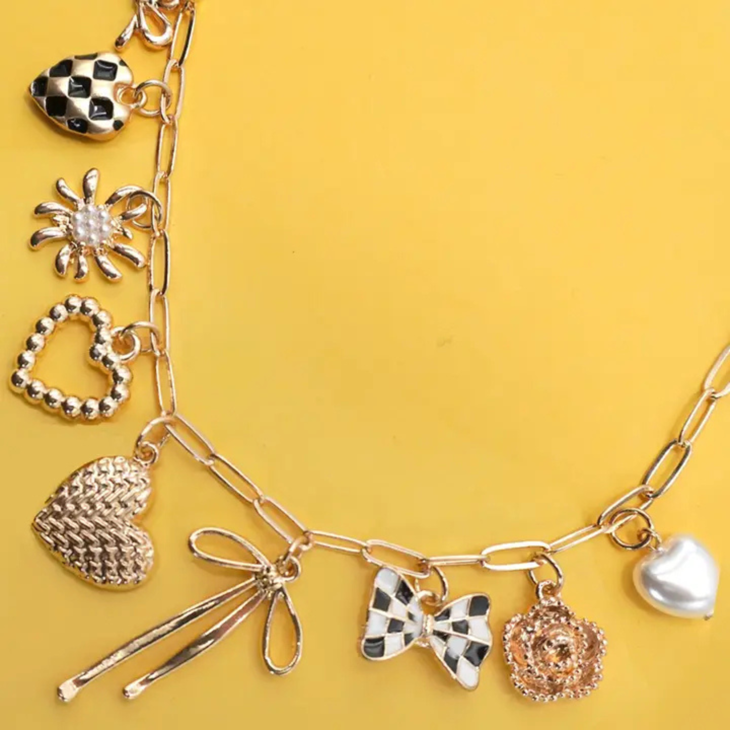 Checker Heart Floral Necklace