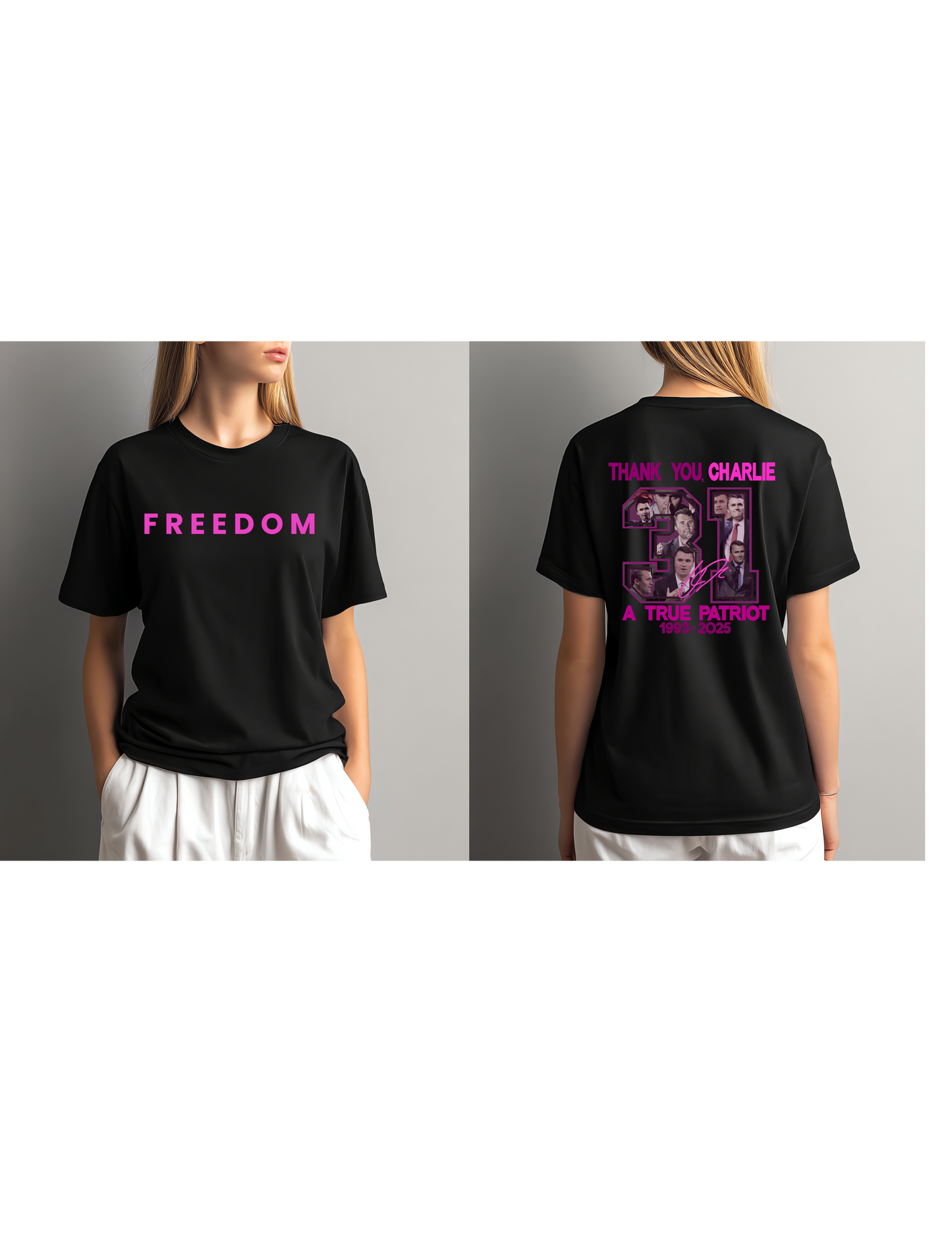Charlie Freedom Pink on Black Gildan