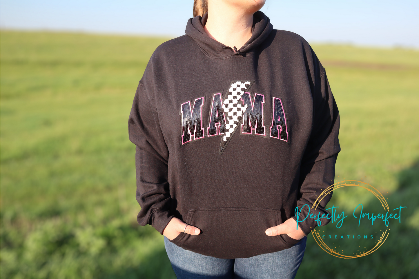 Mama Bling Embroidery Patch Hoodie