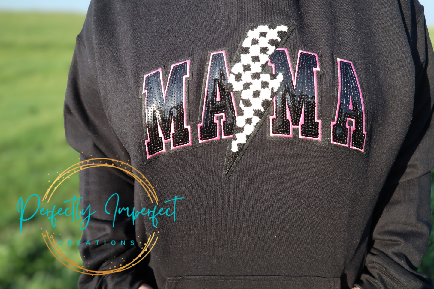 Mama Bling Embroidery Patch Hoodie