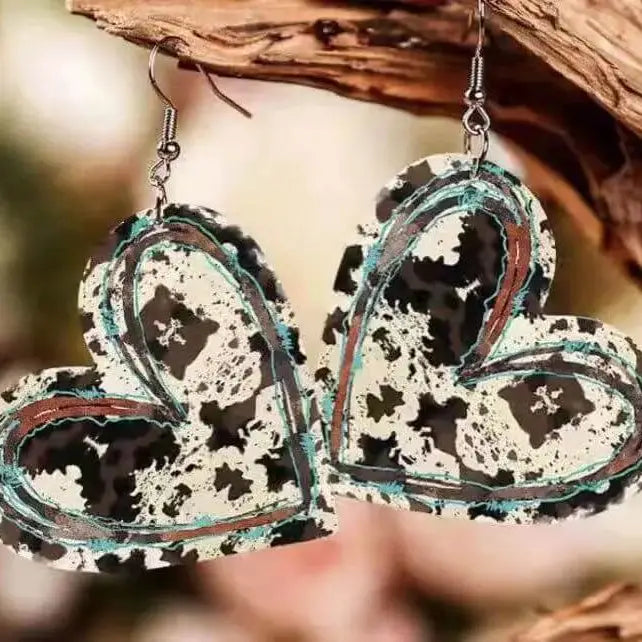 Western Heart Cow print Earrings