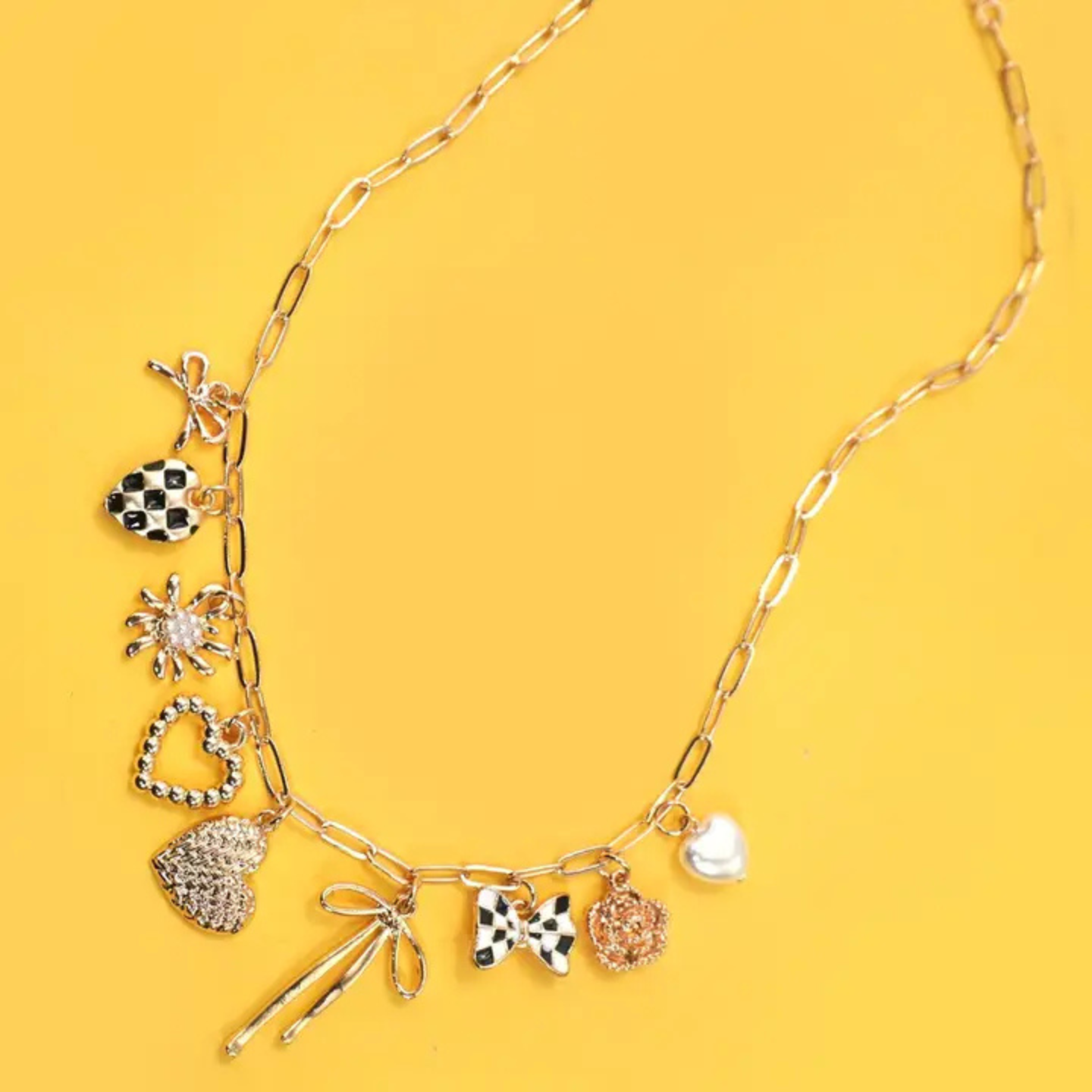 Checker Heart Floral Necklace