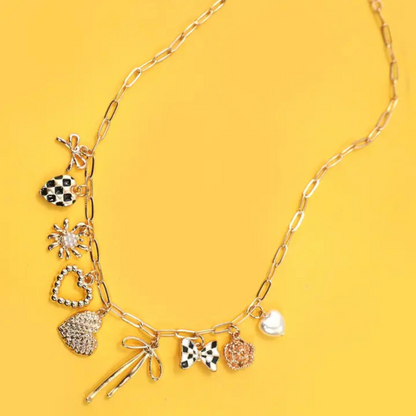 Checker Heart Floral Necklace