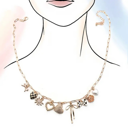 Checker Heart Floral Necklace