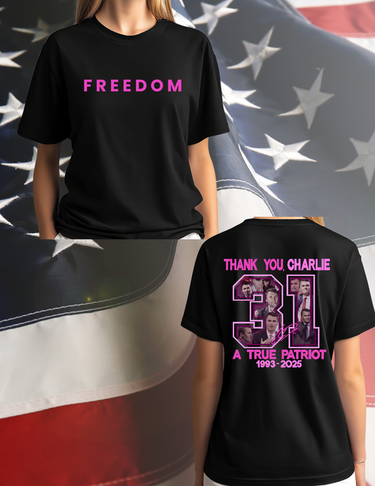 Charlie Freedom Pink on Black Gildan